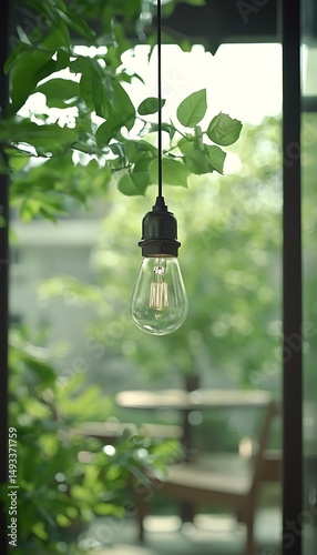 Hanging light bulb in cafe