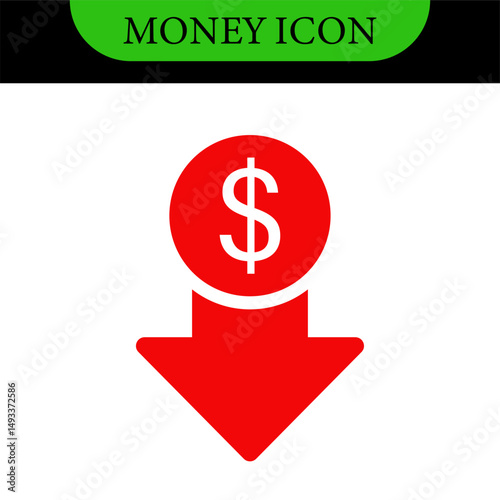 Money increase icon with arrow up symbol, dollar decrease icon . profit and lose money vector icons - Cost rising icon. Business icons, marketing, cryptocurrency