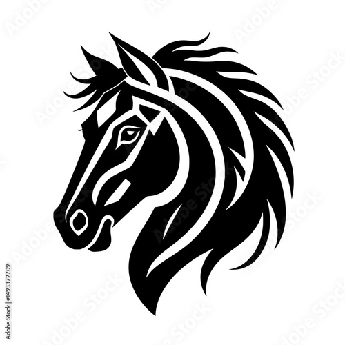 Bold Black Tribal Horse Head Vector Illustration