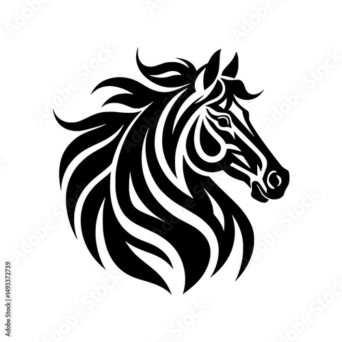 Bold Black Tribal Horse Head Vector Illustration
