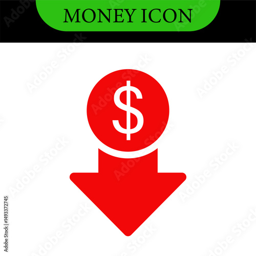 Money increase icon with arrow up symbol, dollar decrease icon . profit and lose money vector icons - Cost rising icon. Business icons, marketing, cryptocurrency