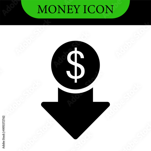 Money increase icon with arrow up symbol, dollar decrease icon . profit and lose money vector icons - Cost rising icon. Business icons, marketing, cryptocurrency