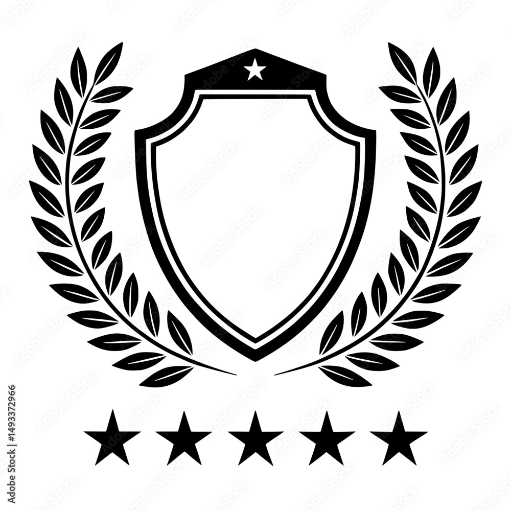 Fototapeta premium Black and White Laurel Shield Vector Emblem