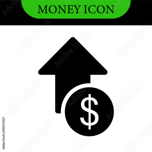Money increase icon with arrow up symbol, dollar decrease icon . profit and lose money vector icons - Cost rising icon. Business icons, marketing, cryptocurrency