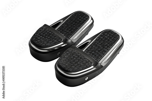 Elliptical machine foot pedals with textured grip, isolated on transparent background