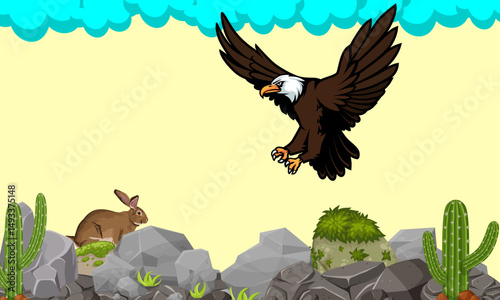 Mountain eagle hunts rabbit in the mountains