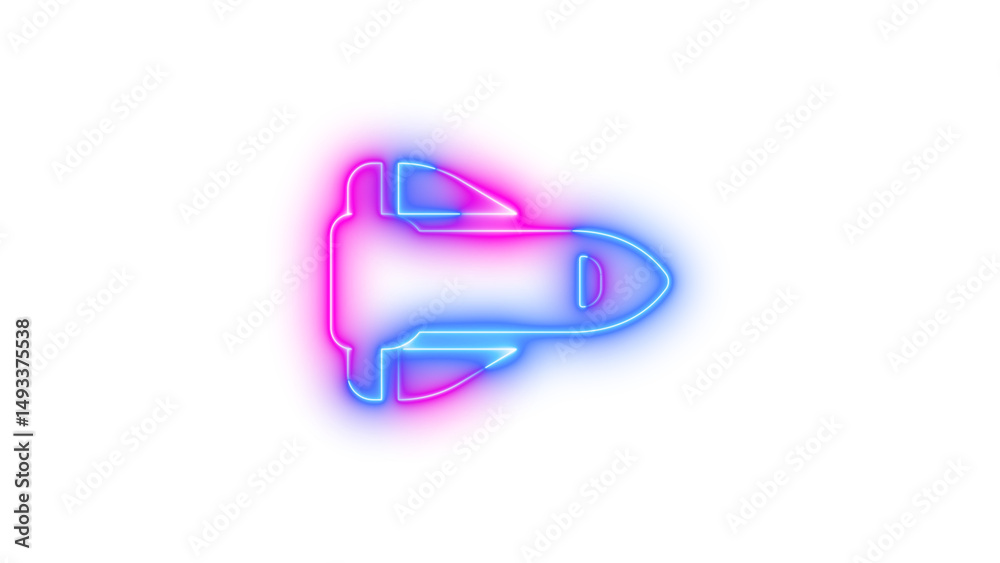 Fototapeta premium Neon shuttle space icon glowing with transparent background