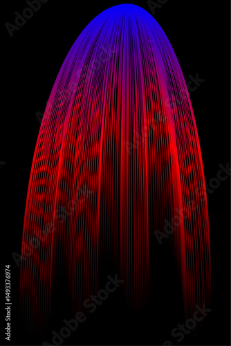Abstract gradient element with red and blue lines on black background. Vector illustration of background.