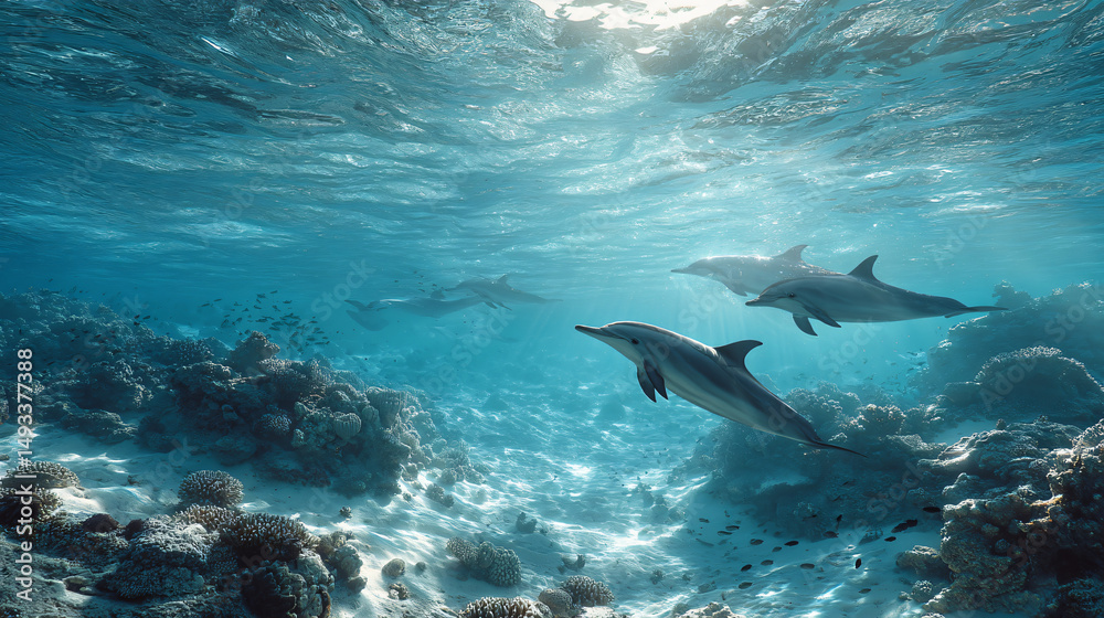 Fototapeta premium marine animals in blue lagoon