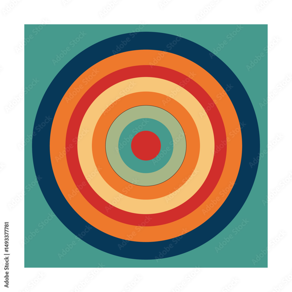 Colorful concentric circles in retro style forming a target or abstract geometric design
