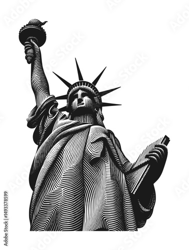 silhouette of miss liberty statue - guilloche style (artwork 2)