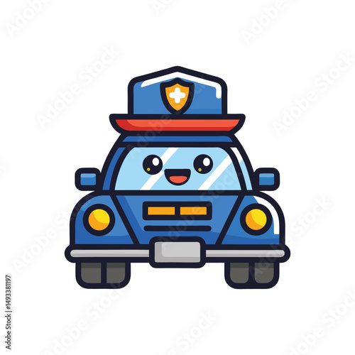 Flat and Minimal Police car logo vector illustration isolated on white background