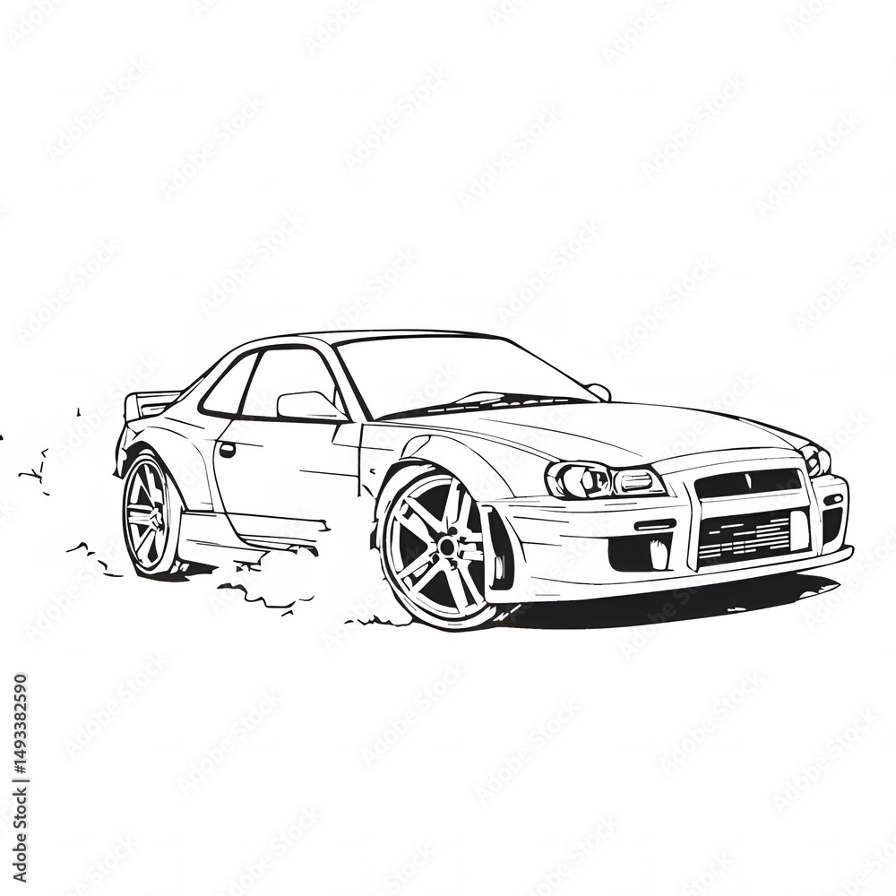 Fototapeta premium sport Drift Car Illustration coloring page