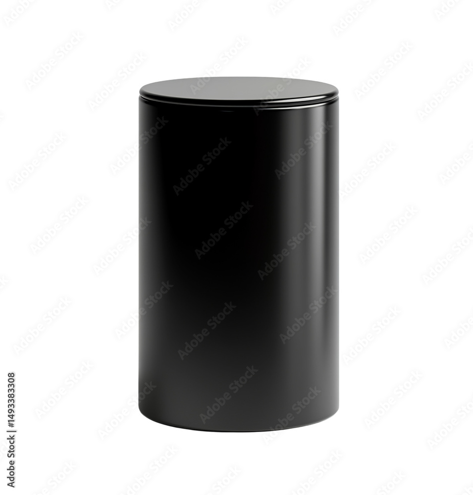 Black cylinder mockup, front view isolated on transparent background, cutout PNG file. Black cylinder mockup, front view isolated on transparent background, cutout PNG file.