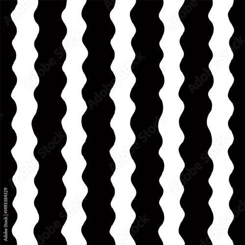 Stripe seamless pattern with bold black and white wavy lines. Eye-catching ve...