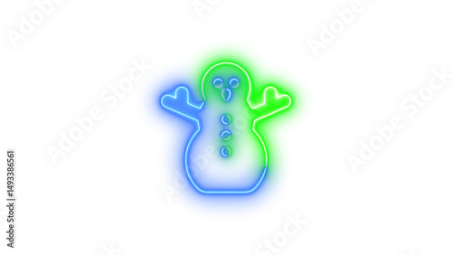 Neon snowman icon glowing with transparent background