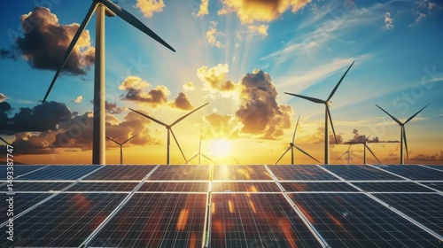 Solar cell in solar farm, Alternative energy and sustainable energy, photovoltaic, Pure energy renewable, clean energy, solar energy, reduce global warming, environment, green energy, generate by .AI