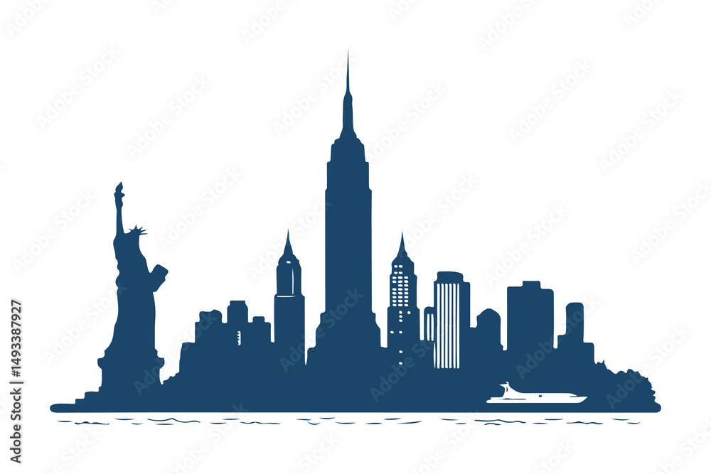 Fototapeta premium New York City skyline silhouette vector clipart isolated illustration, iconic NYC landmarks outline, perfect for design, print, and digital projects