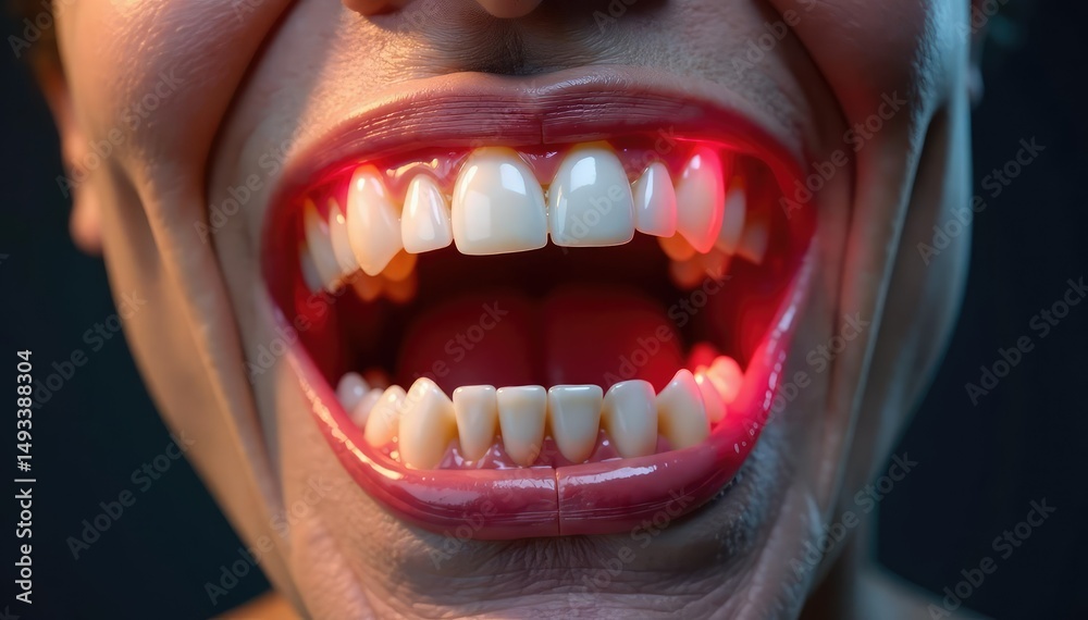 Naklejka premium Severe tooth decay visible, intense pain implied, hole, dental implant, clinical image