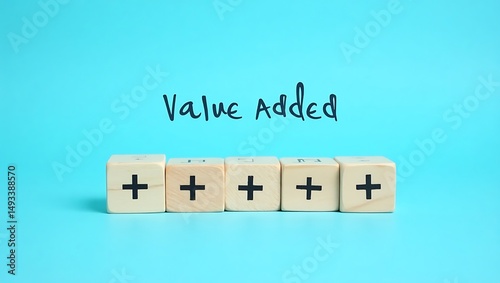 Value Added Concept Wooden Cubes Plus Signs Positive Growth Business Success Strategy
