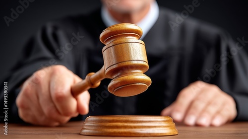 Judge Striking Gavel to Announce Decision in Courtroom Conveying Authority and Justice