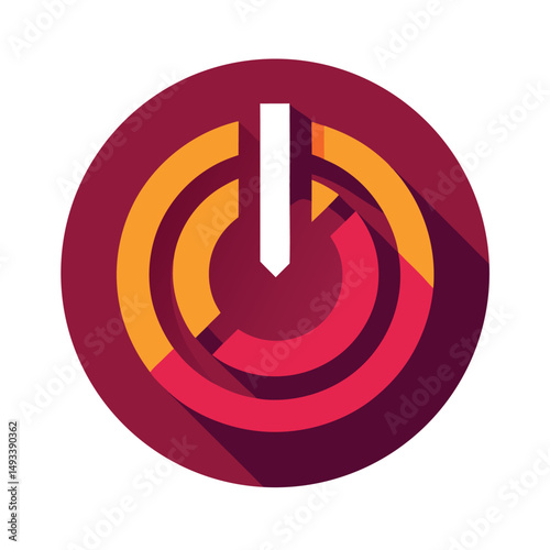 Modern colorful flat design power button icon with shadow and geometric circular shapes