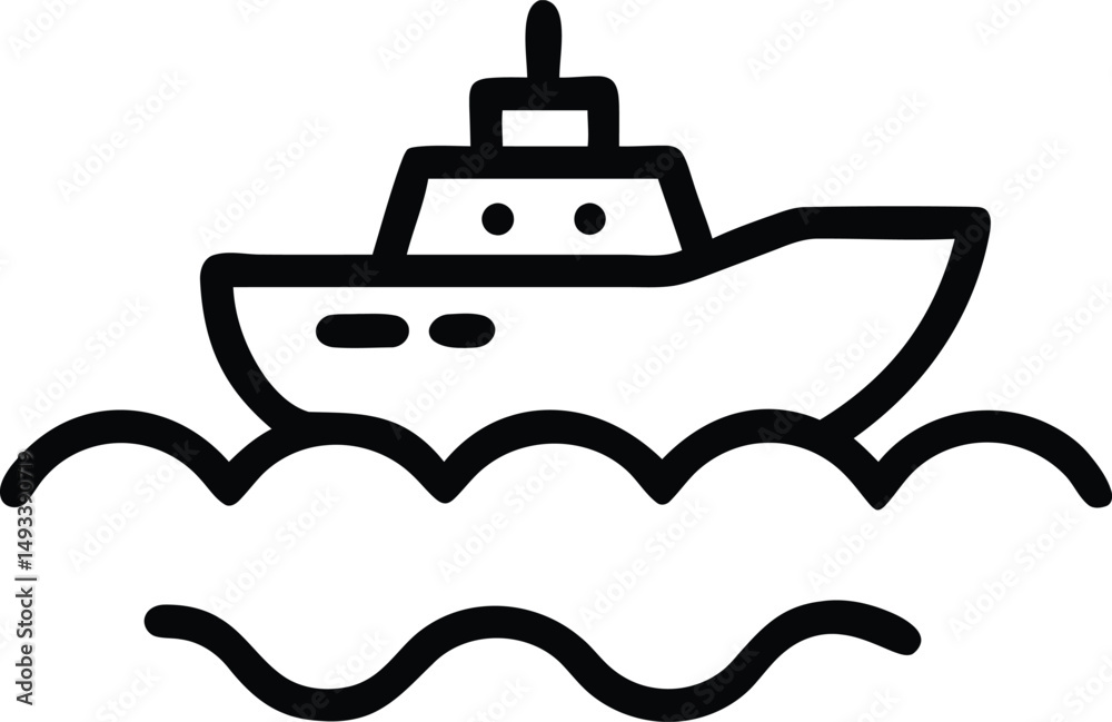 Vector Icon of a Boat Sailing on Waves Perfect for Nautical Themes and Travel Designs Vector Icon of a Boat Sailing on Waves Perfect for Nautical Themes and Travel Designs
