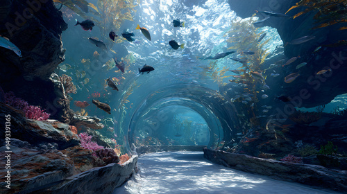 ocean animals in reef tunnel