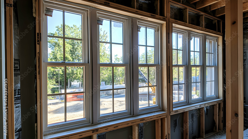 Fototapeta premium Modern Architect Design with Multiple Windows in Construction Site