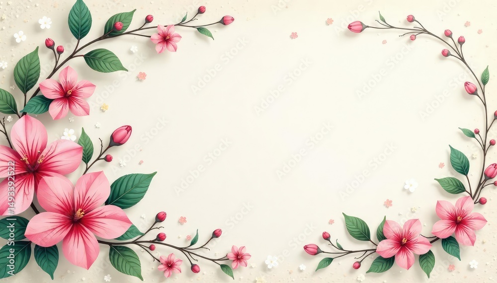 Fototapeta premium Subtle floral damask, delicate vines and blossoms, ornate, vintage