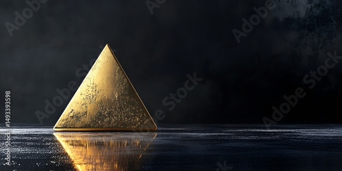 Golden triangle object on a dark surface.