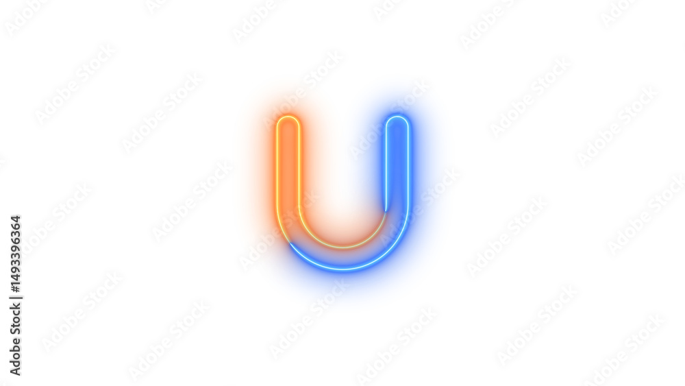 Neon u icon glowing with transparent background Neon u icon glowing with transparent background
