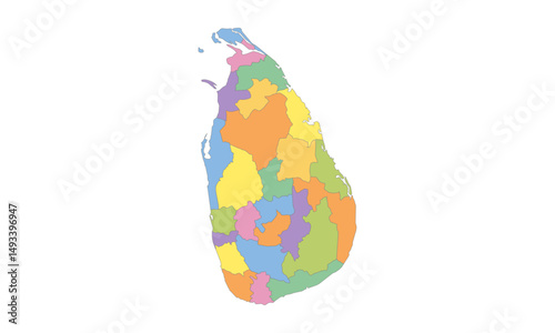 Multicolor Map of Sri Lanka with Provinces