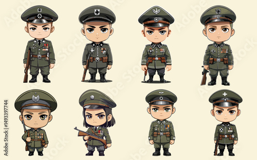 chibi characters collection brave soldier heroes set