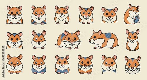 Collection of Cute Cartoon Hamsters in Various Poses