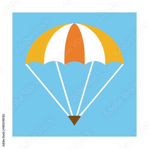 Colorful parachute design in flat style floating against a vibrant blue sky background