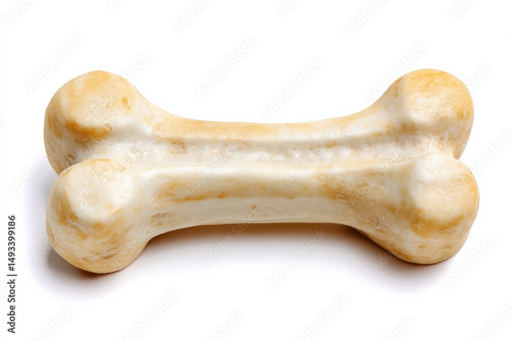 Fototapeta premium Close-up of a single dog bone treat, off-white in color, against a stark white background.