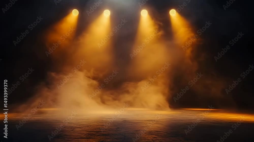 Mystical lighting and smoke envelop a stage creating an enchanting atmosphere for an unforgettable performance at dusk