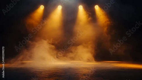 Mystical lighting and smoke envelop a stage creating an enchanting atmosphere for an unforgettable performance at dusk