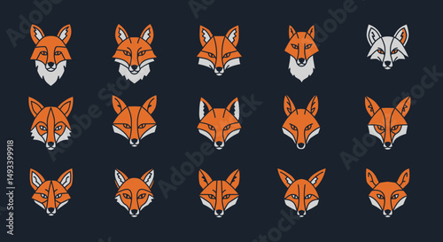 Geometric Fox Heads Pattern in Orange and Gray