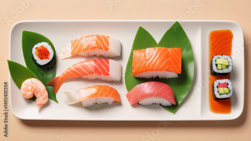 Two Plates of Assorted Nigiri Sushi with Wasabi and Ginger