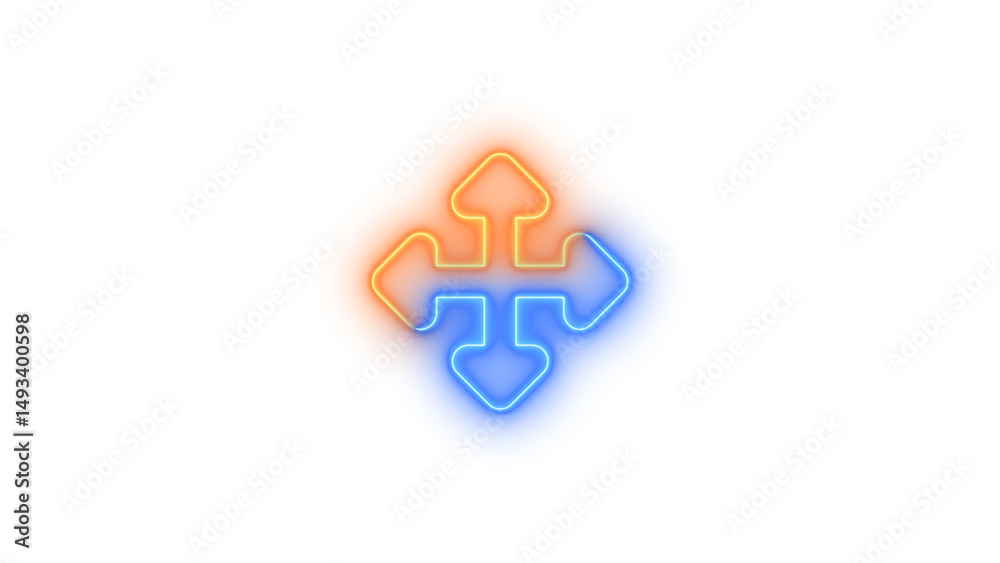 Obraz premium Neon up down left right icon glowing with transparent background