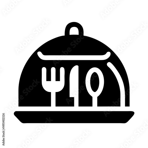 cloche with utensils representing food service on transparent background for web and graphic design