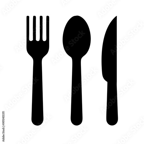 cutlery fork knife spoon silhouette on transparent background for web and graphic design