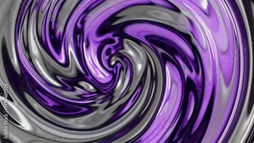Metallic purple, grey liquids blending, swirling dynamically, creating mesmerizing abstract visual patterns through fluid transformative motion