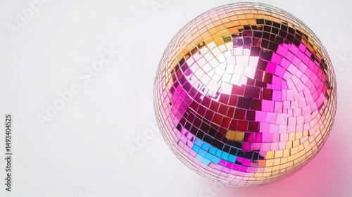 Disco ball reflecting light isolated on white background, party vibe