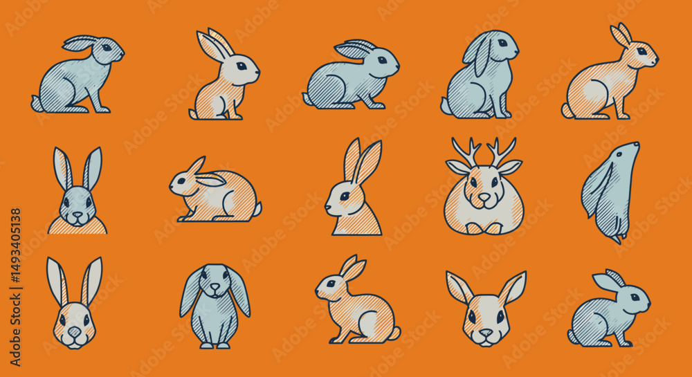 Obraz premium Stylized Bunnies and a Deer in a Vector Illustration Design