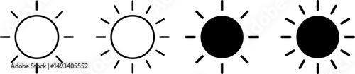 Sun icon set. Hot solar energy for tan. Sunset symbol. Sunshine simple icons collection