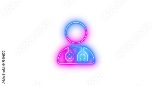 Neon user doctor icon glowing with transparent background