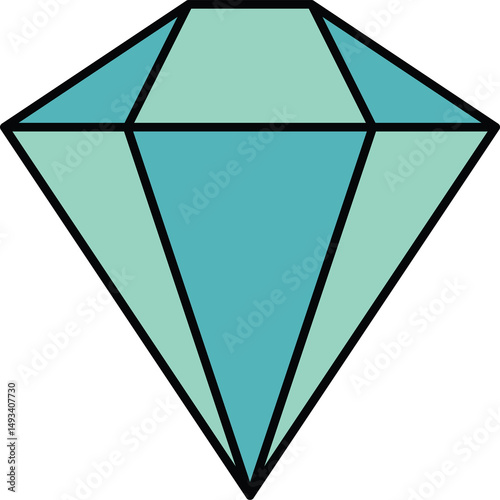 Cartoon teal diamond illustration. Gemstone icon.